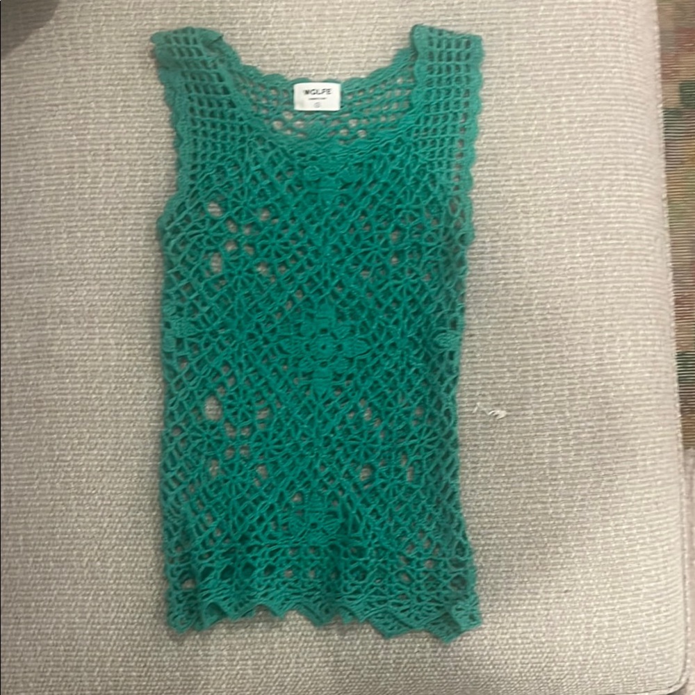 Wolfe Green Crochet Sleeveless Top